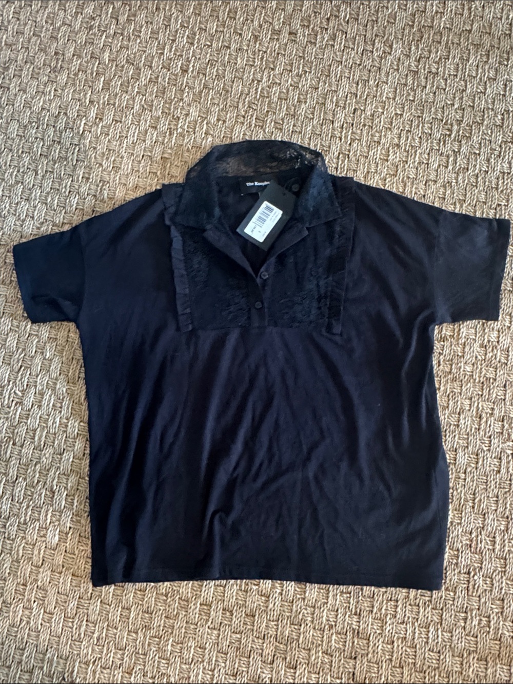 The Kooples women’s Black Lace-Trim Polo Top Size 1